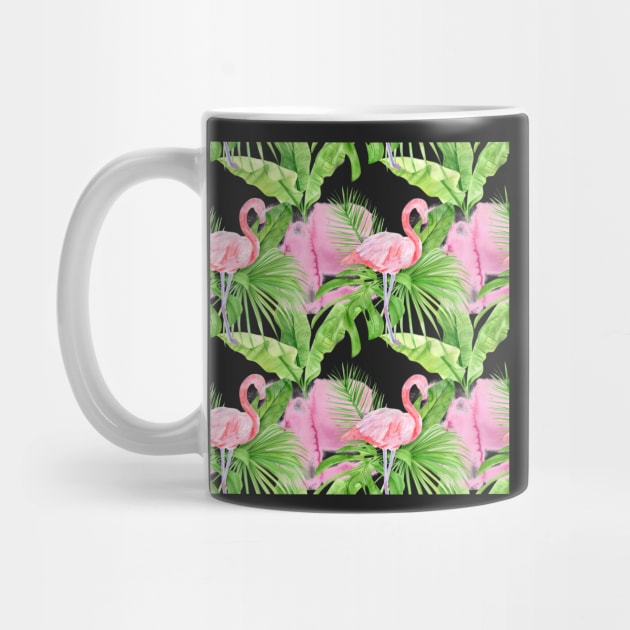 Tropical Pattern Flamingos, Plants, and Petals by CeeGunn